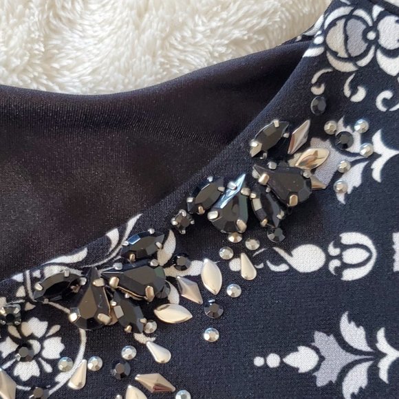 White House Black Market Black & Blue Paisley Print Embellished Dress XS - Picture 3 of 11